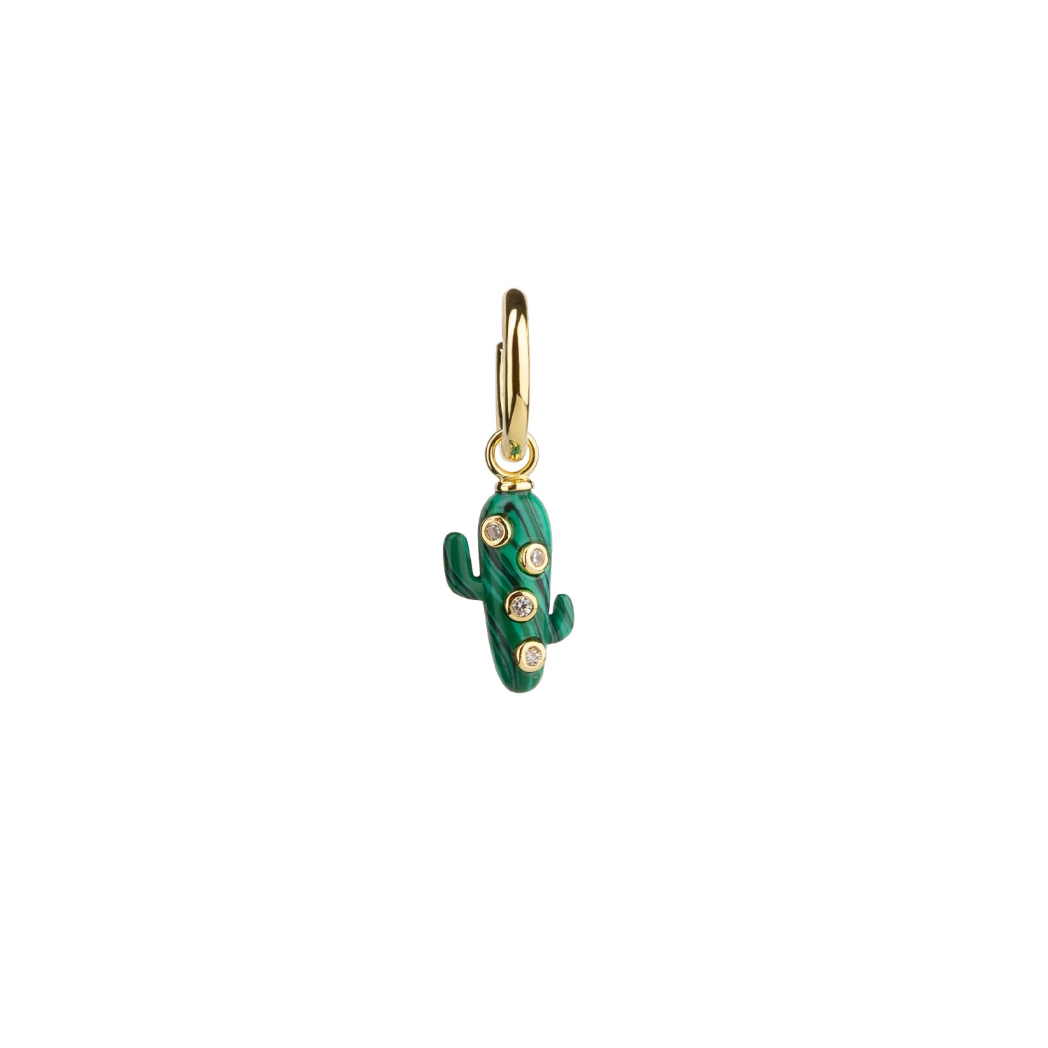 Single Mini Malachite Cactus Earring