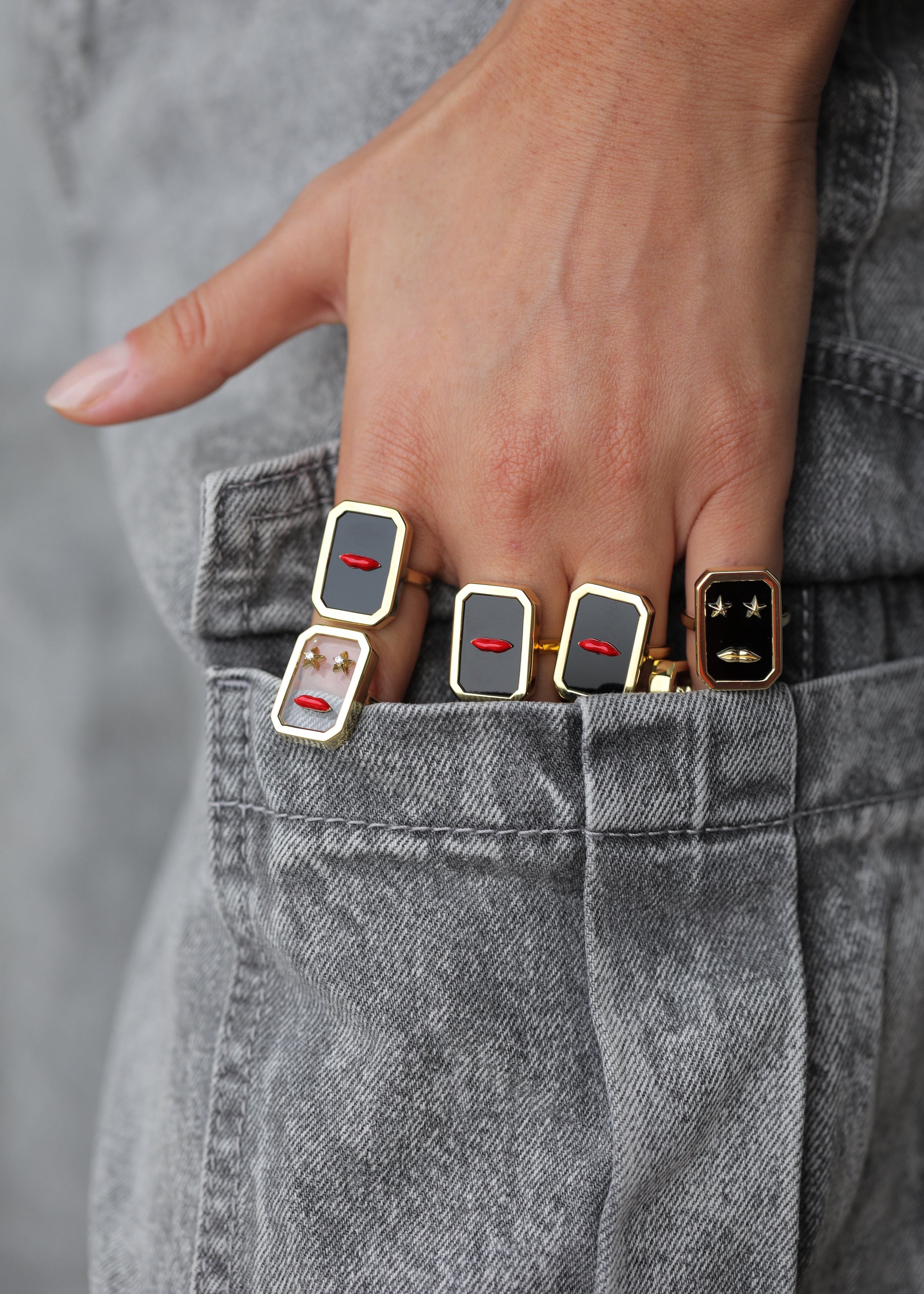 Onyx Lip Ring With Crystal Stars