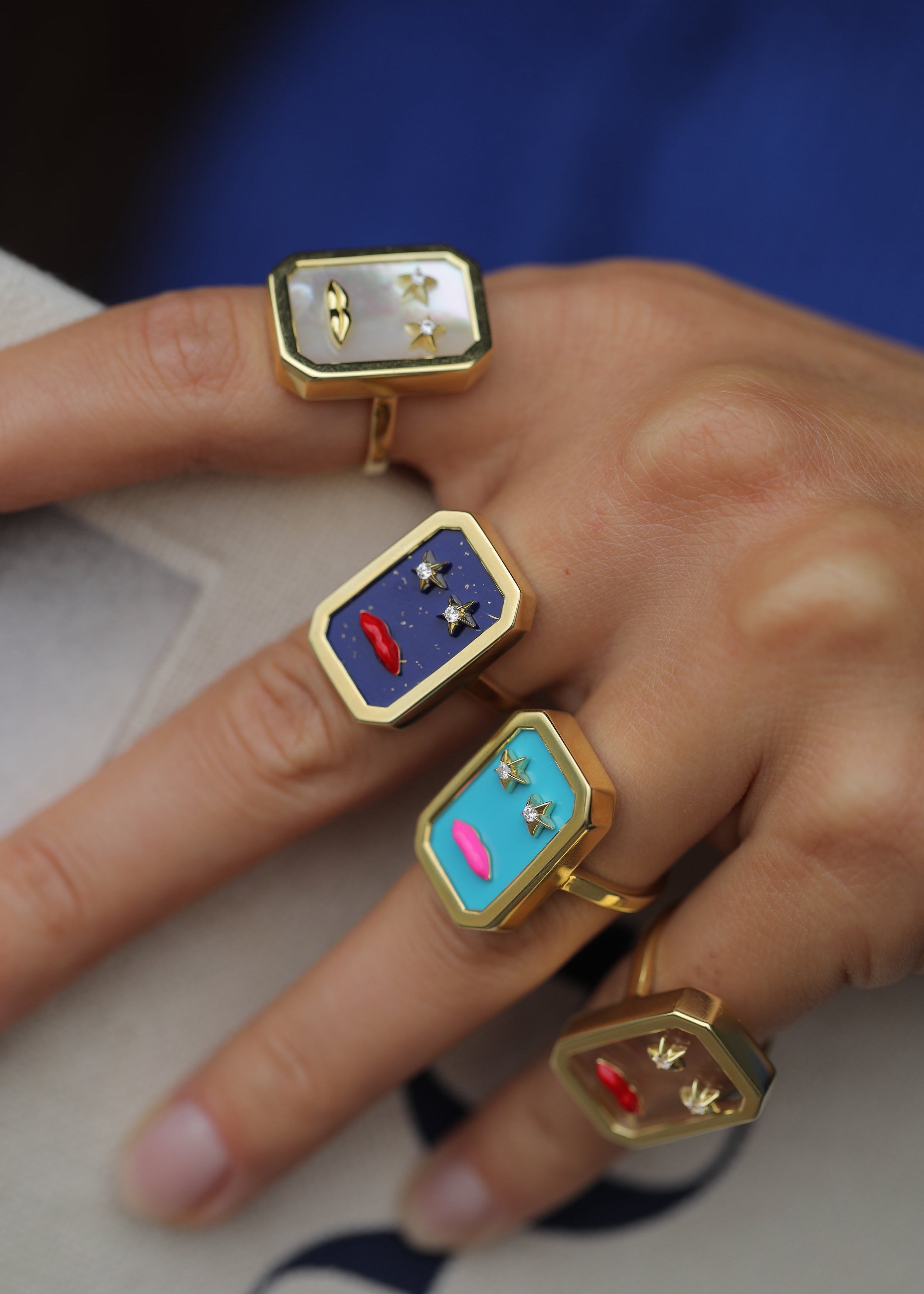 MOP Lip Ring With Crystal Stars