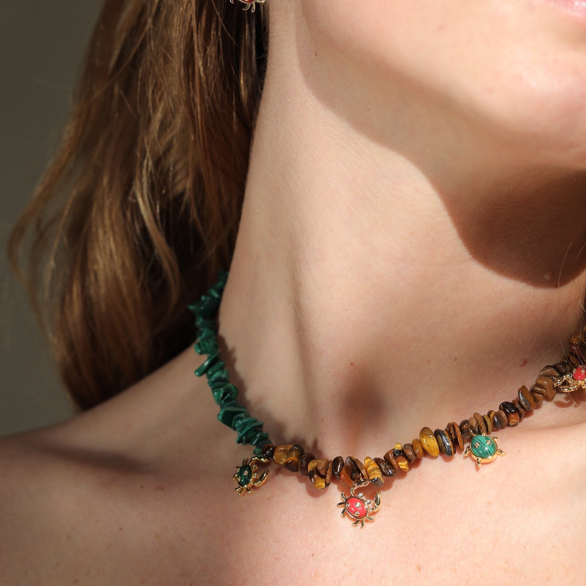 Tiger Eye Sea Animal Crab Necklace