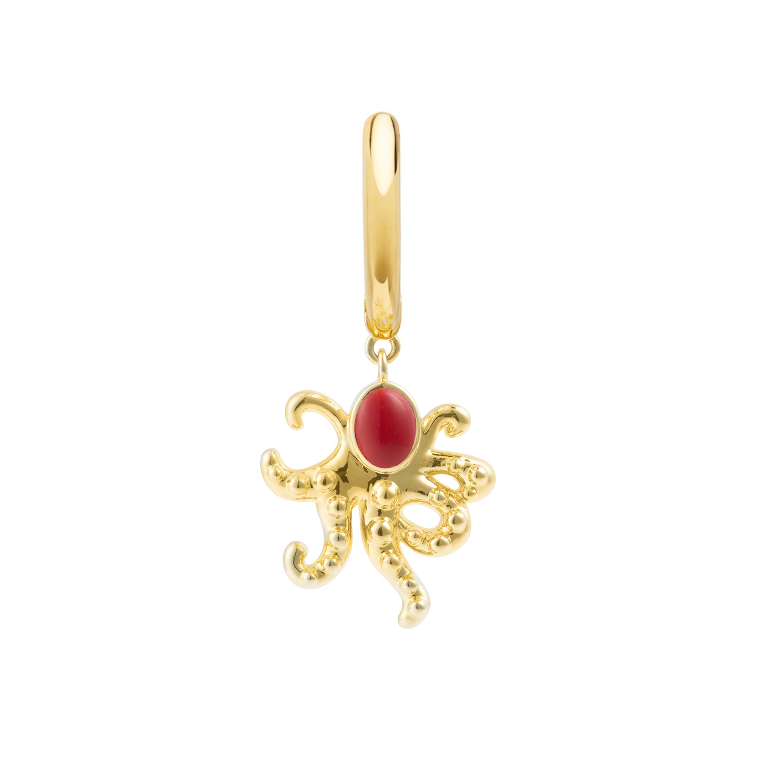 Coral Octopus Hoop Earring