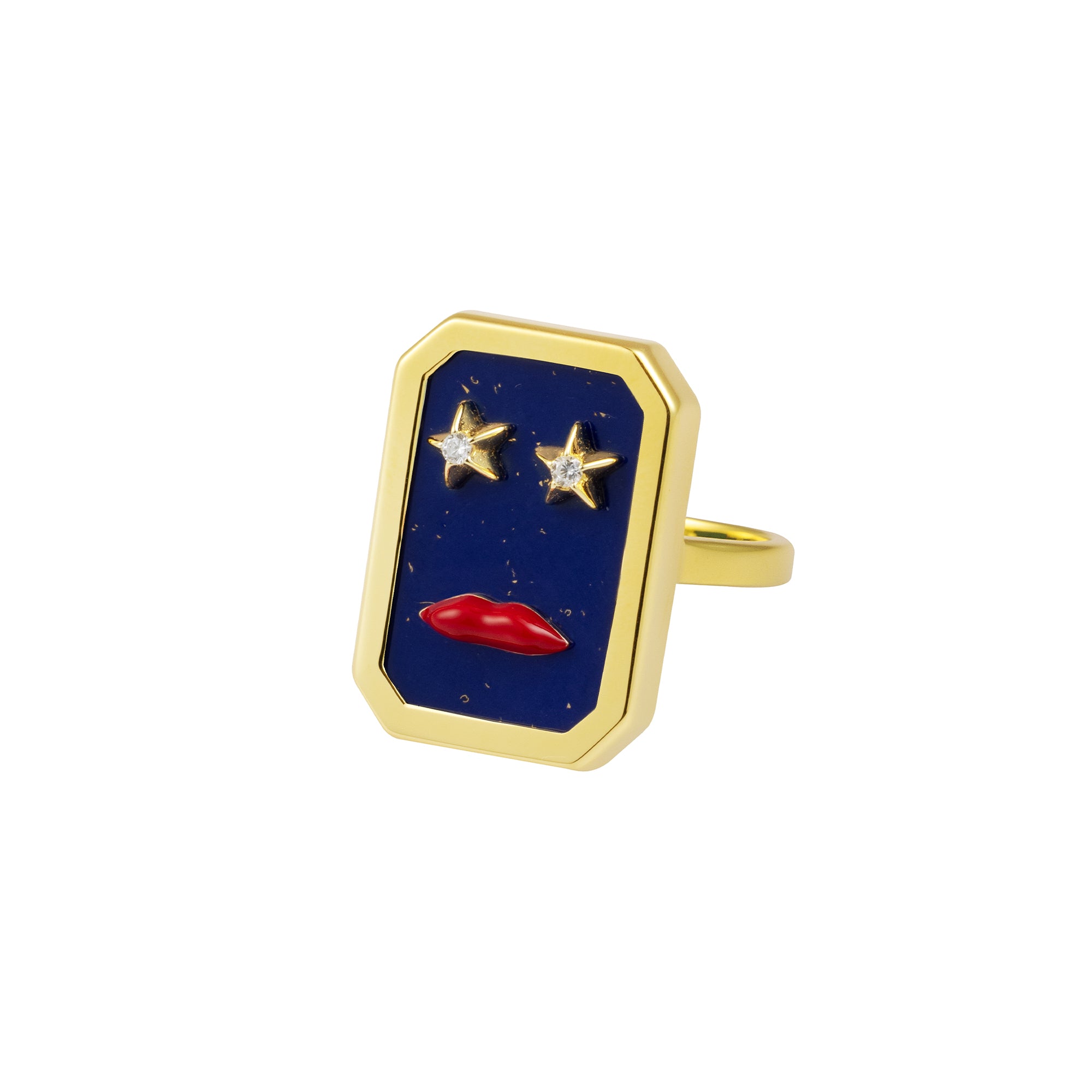 Lapis Lip Ring With Crystal Stars