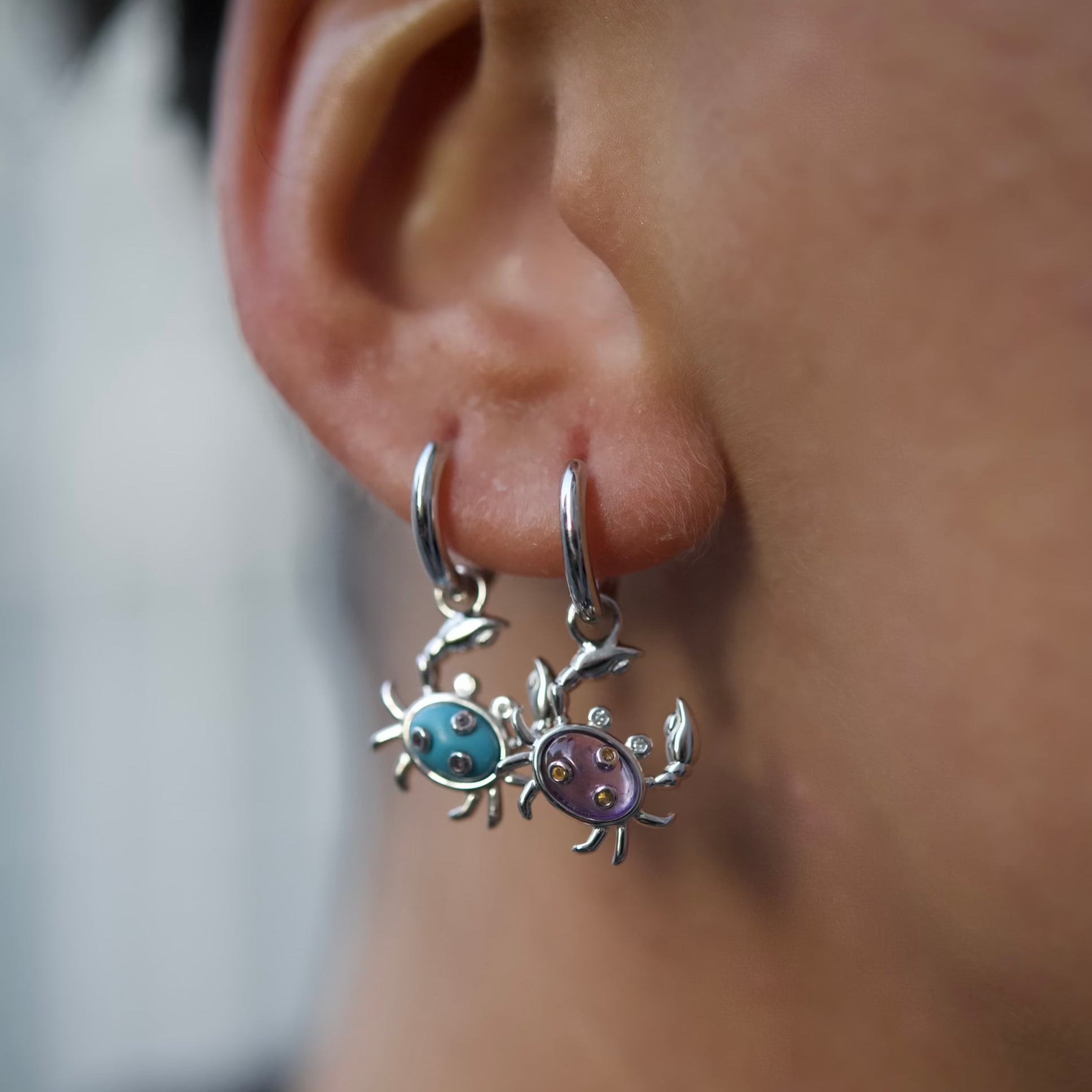 Single Amethyst Crab Charm Earring