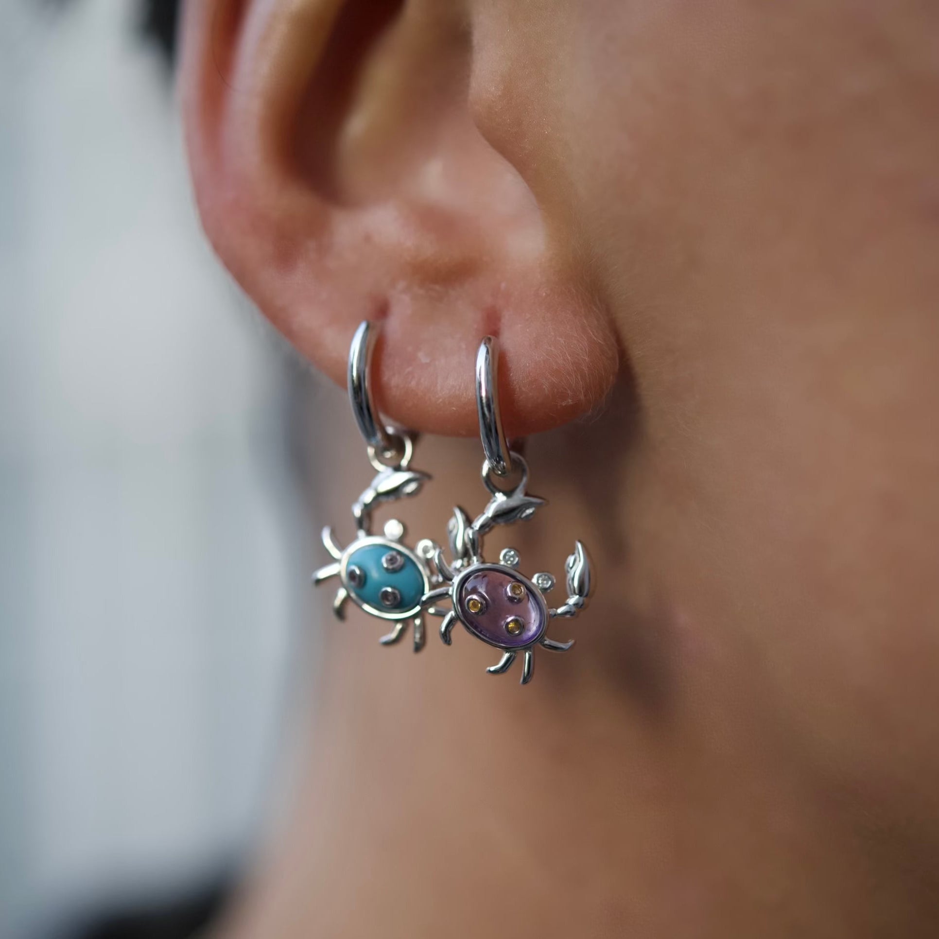 Single Turquoise Crab Charm Earring