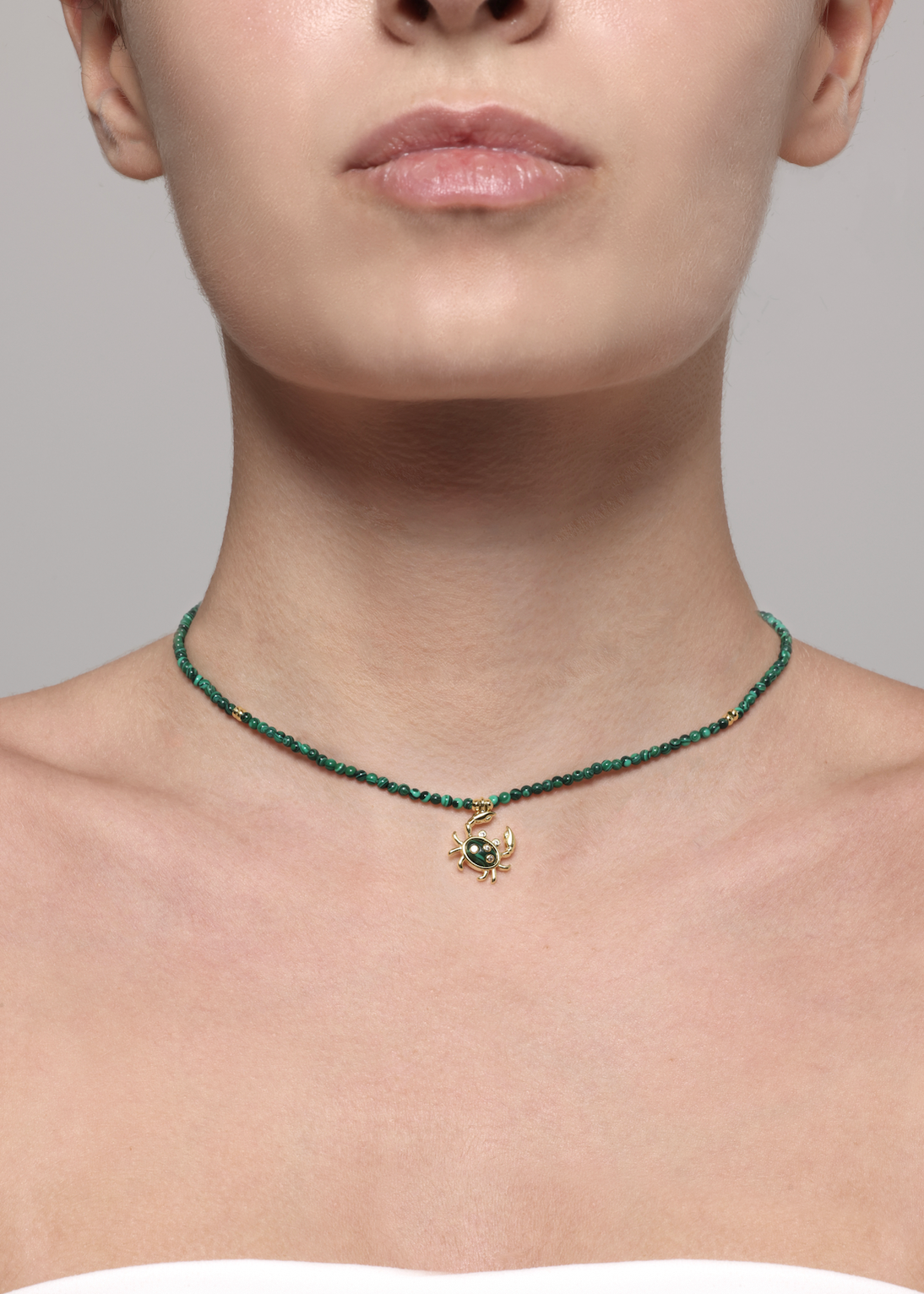 Malachite Necklace With Crab