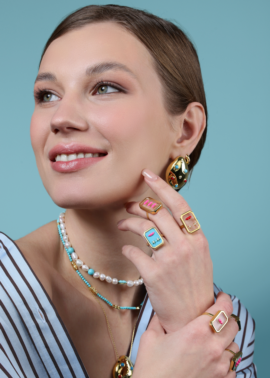 Clear Lip Ring With Crystal Stars