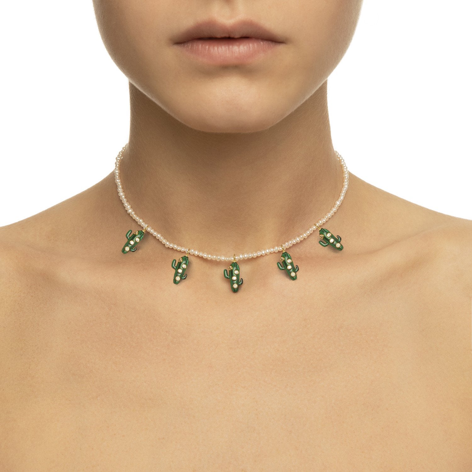 Pearl Malachite Cactus Necklace