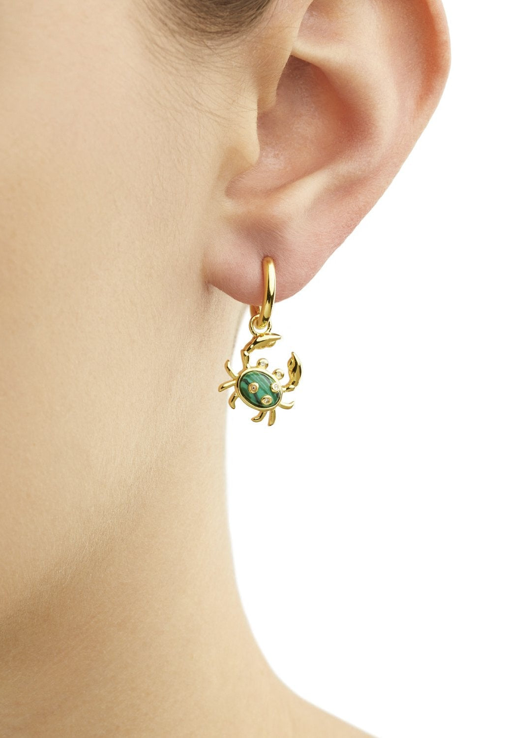 Single Malachite Crab Charm Earring