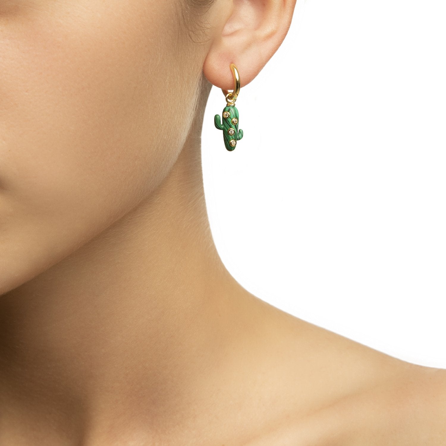 Single Mini Malachite Cactus Earring