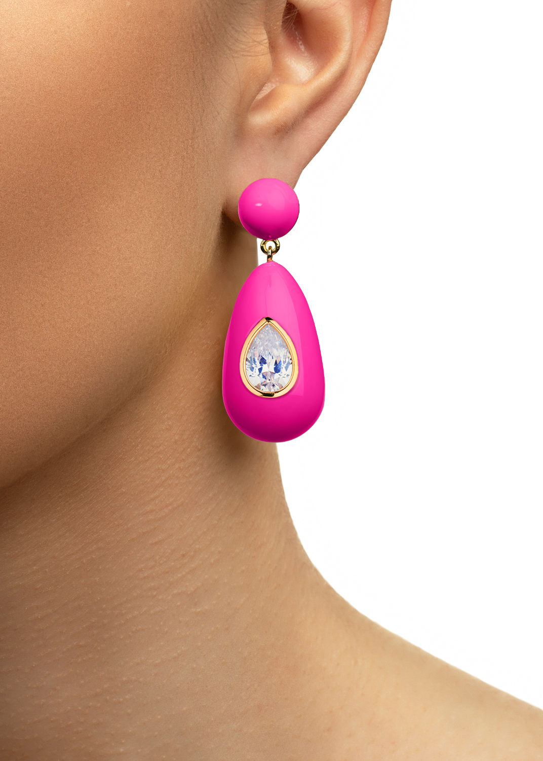 Neon Pink Crystal Drop Earrings