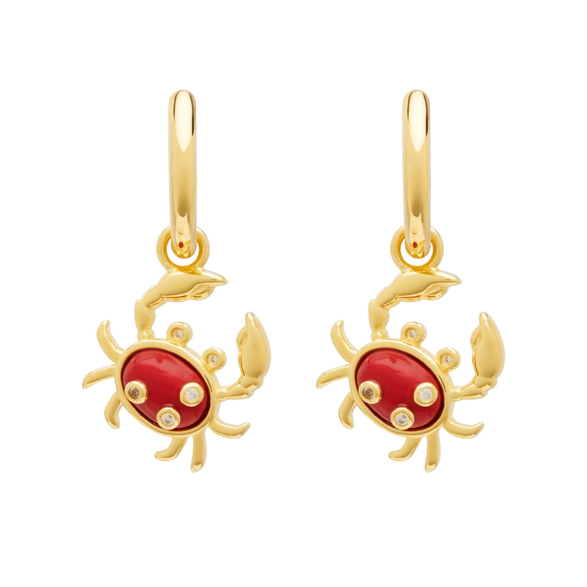 Single Coral Crab Charm Earring