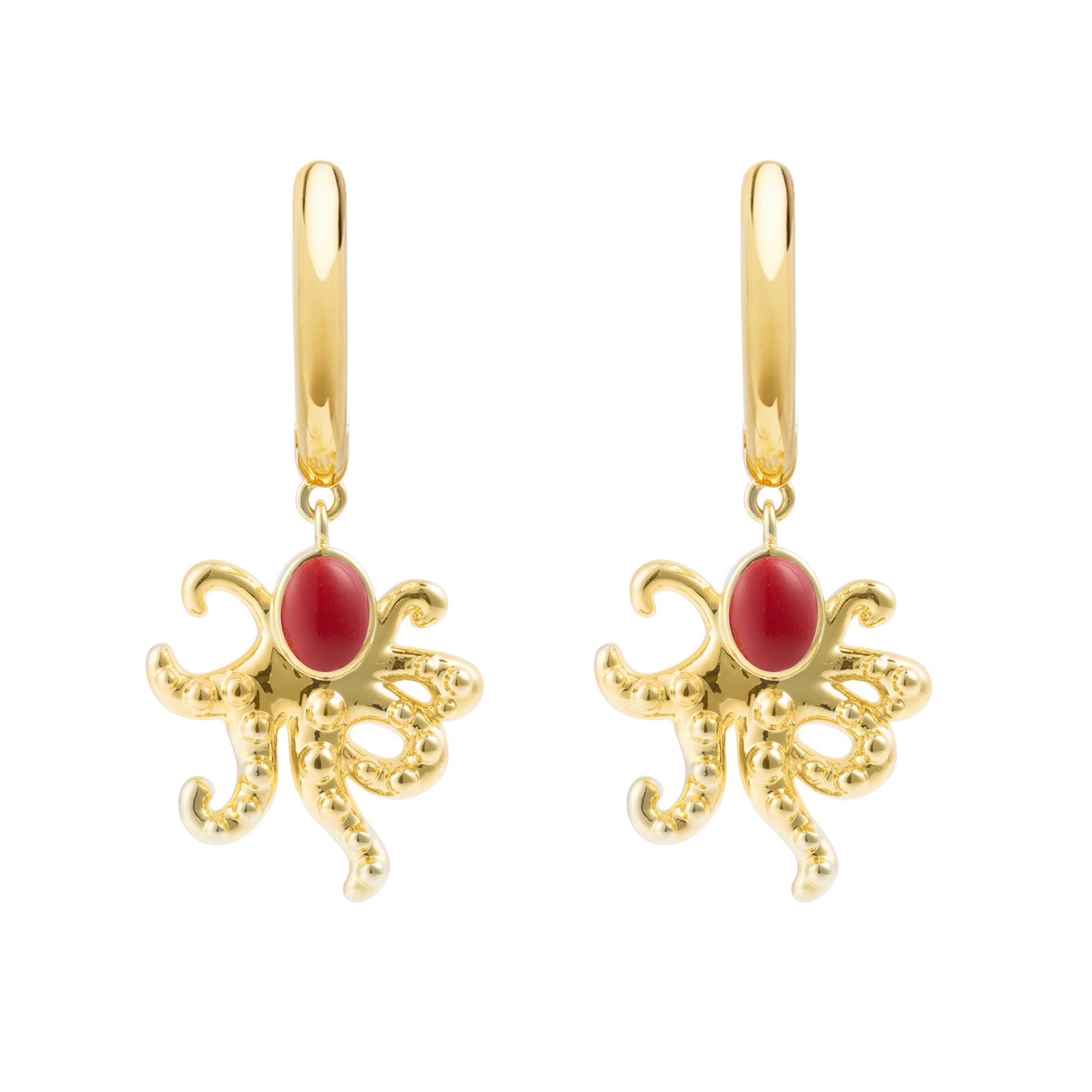 Coral Octopus Hoop Earring