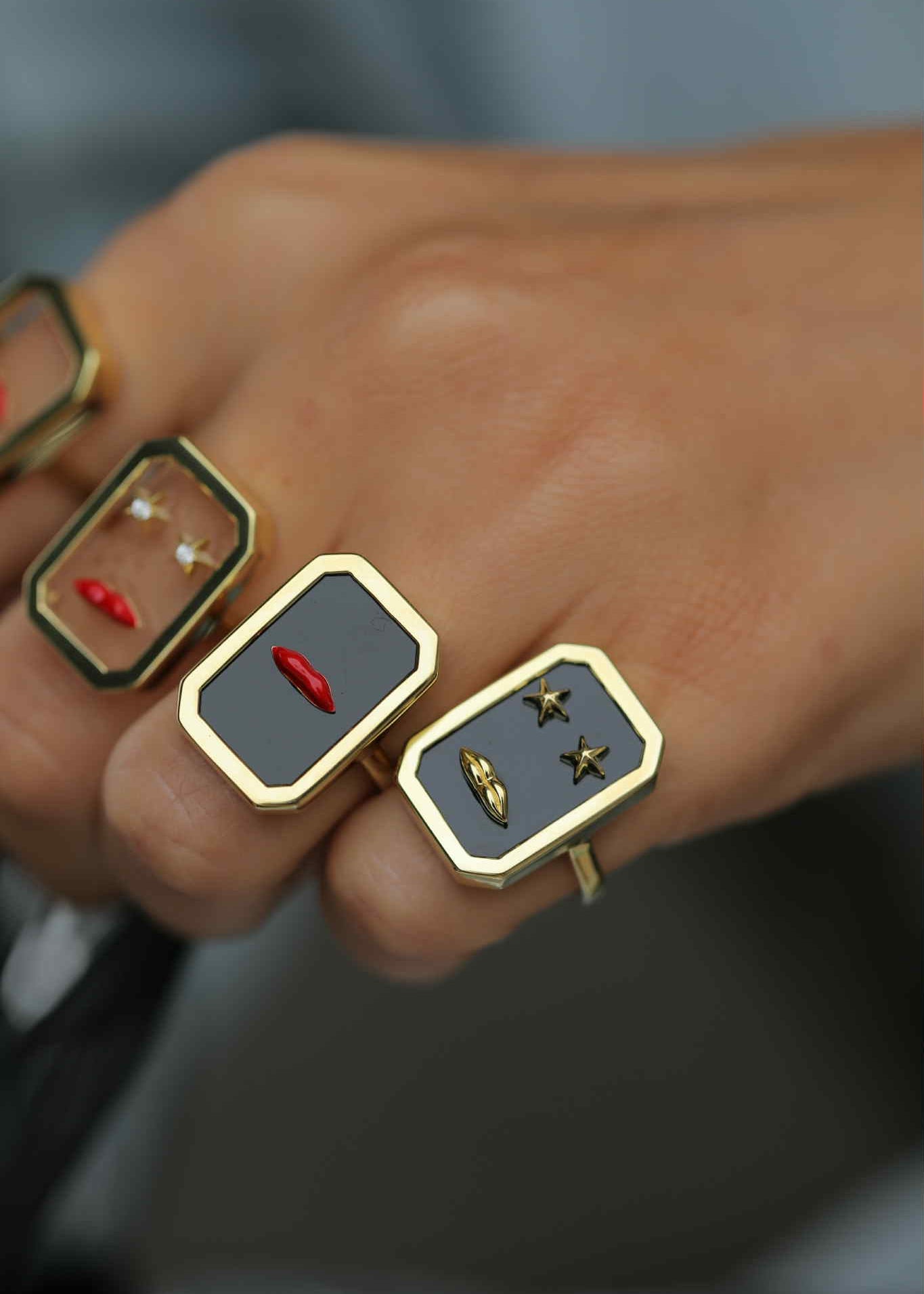 Onyx Lip Ring With Crystal Stars