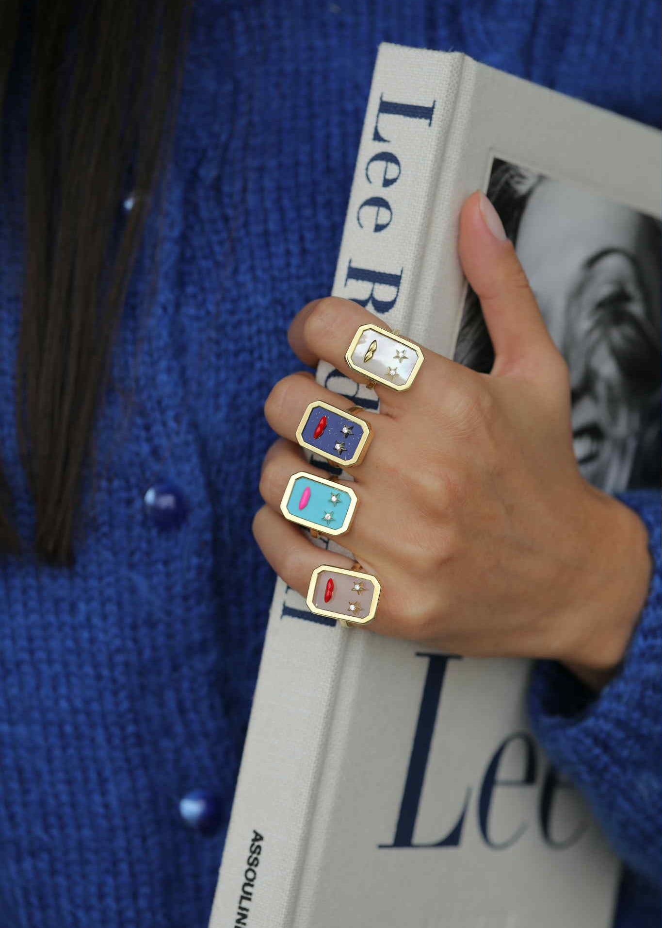 Clear Lip Ring With Crystal Stars