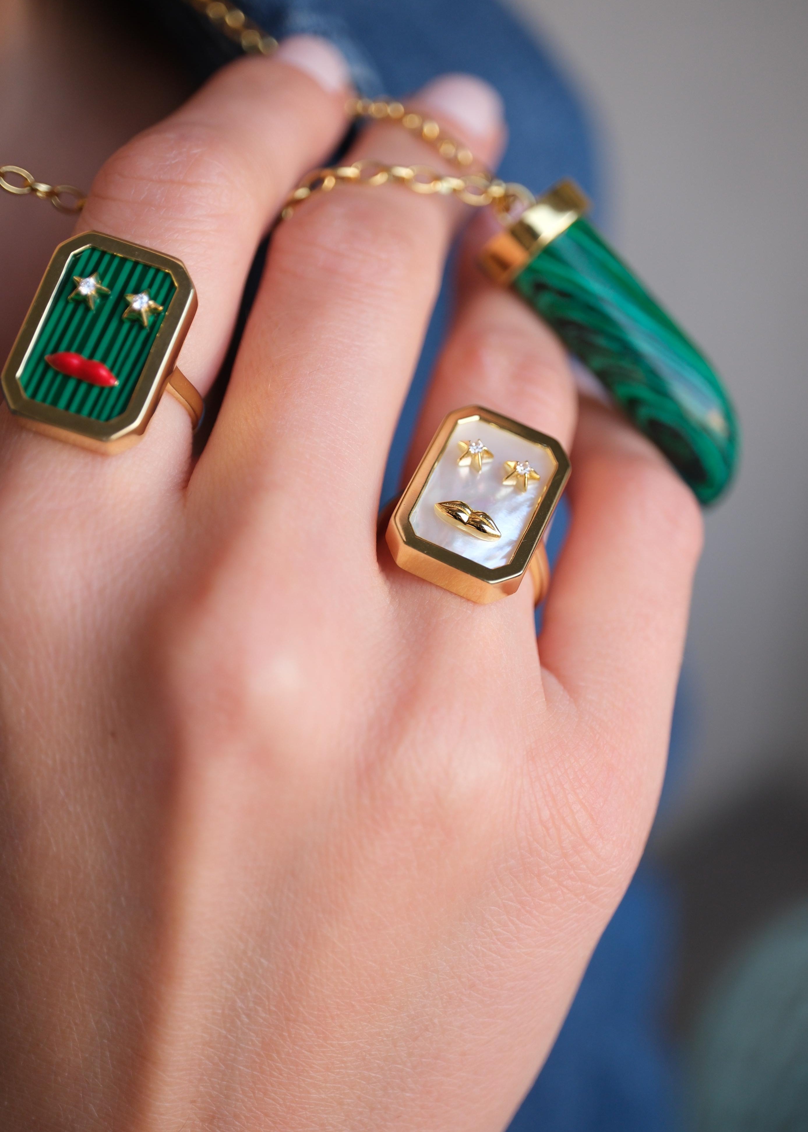 MOP Lip Ring With Crystal Stars