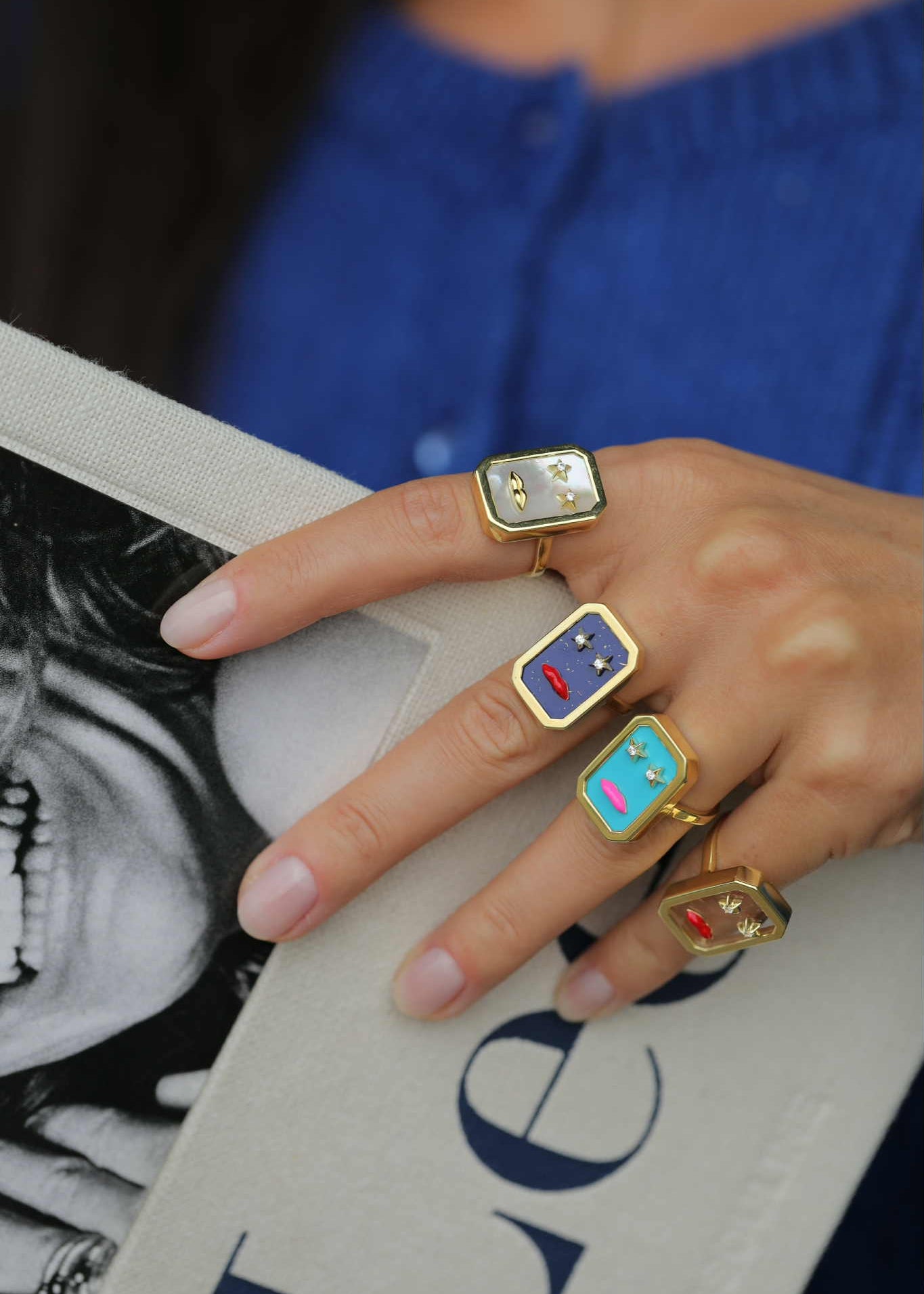 Turquoise Lip Ring With Crystal Stars