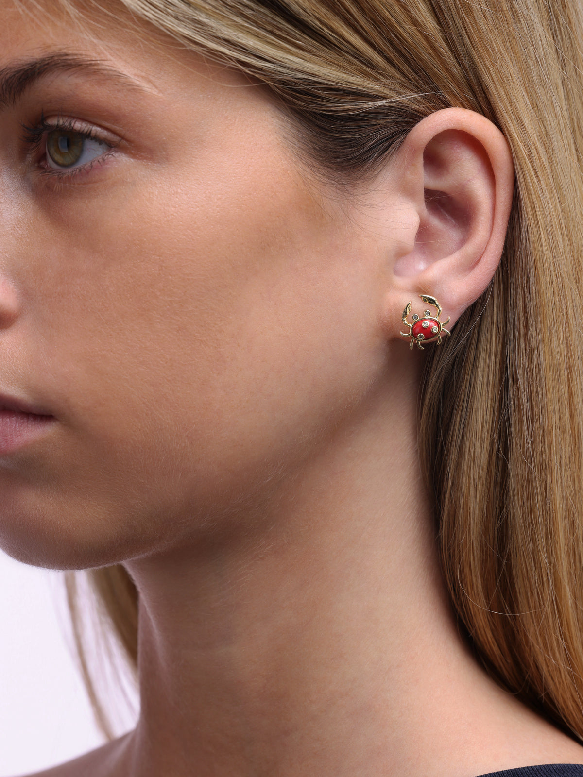 Coral Crab Stud Earrings