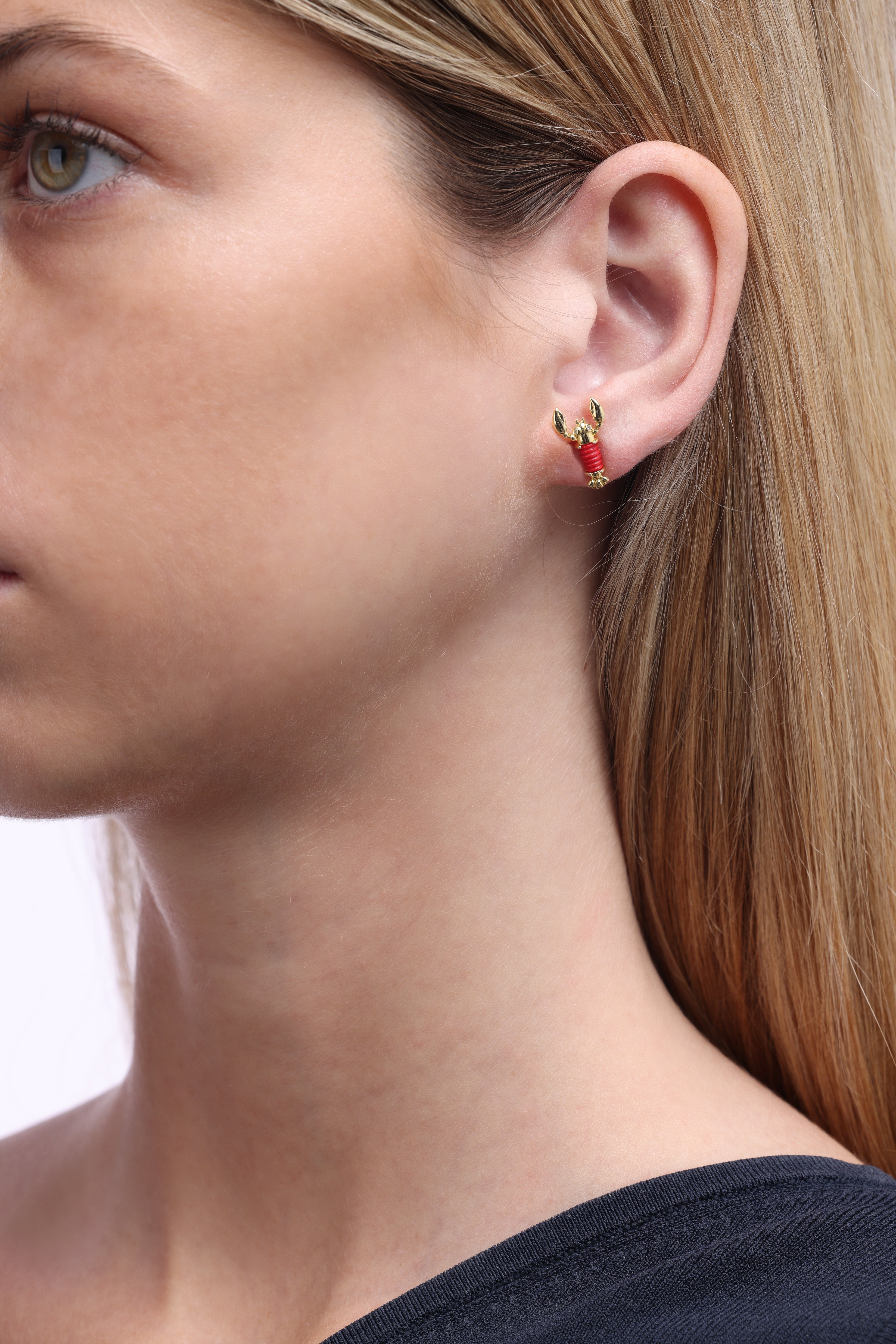 Coral Lobster Stud Earrings