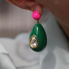 Load image into Gallery viewer, Dark Green Crystal Drop Earrings
