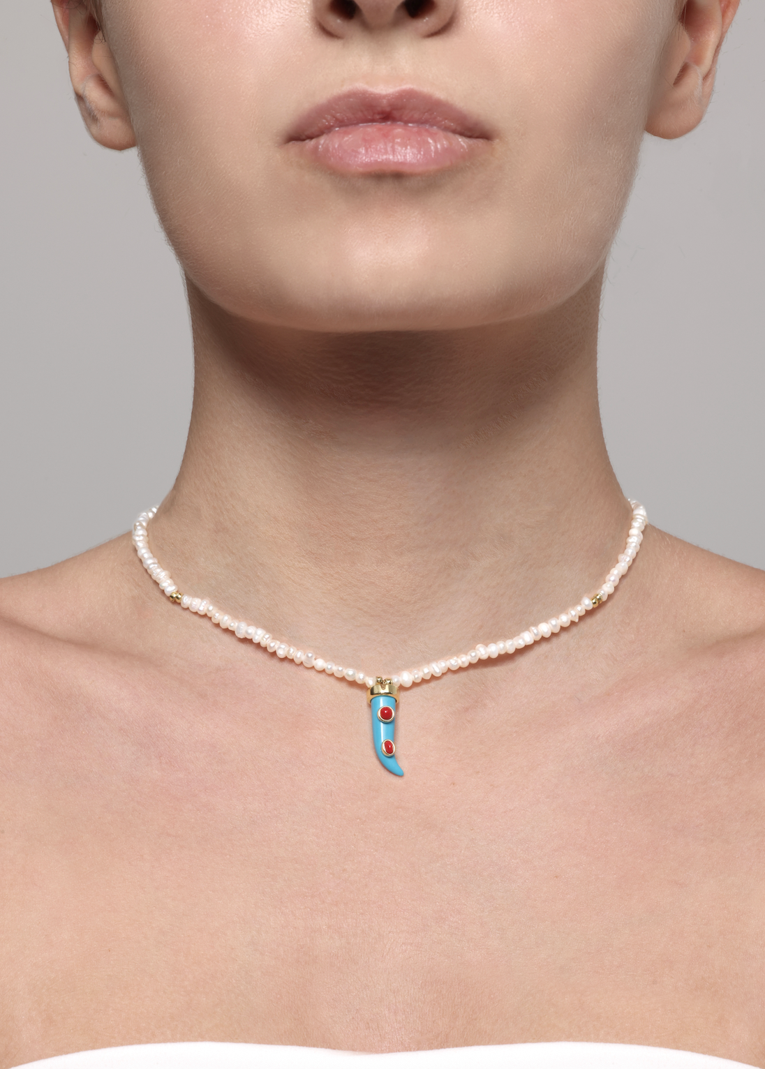 Pearl Necklace With Fang Charm