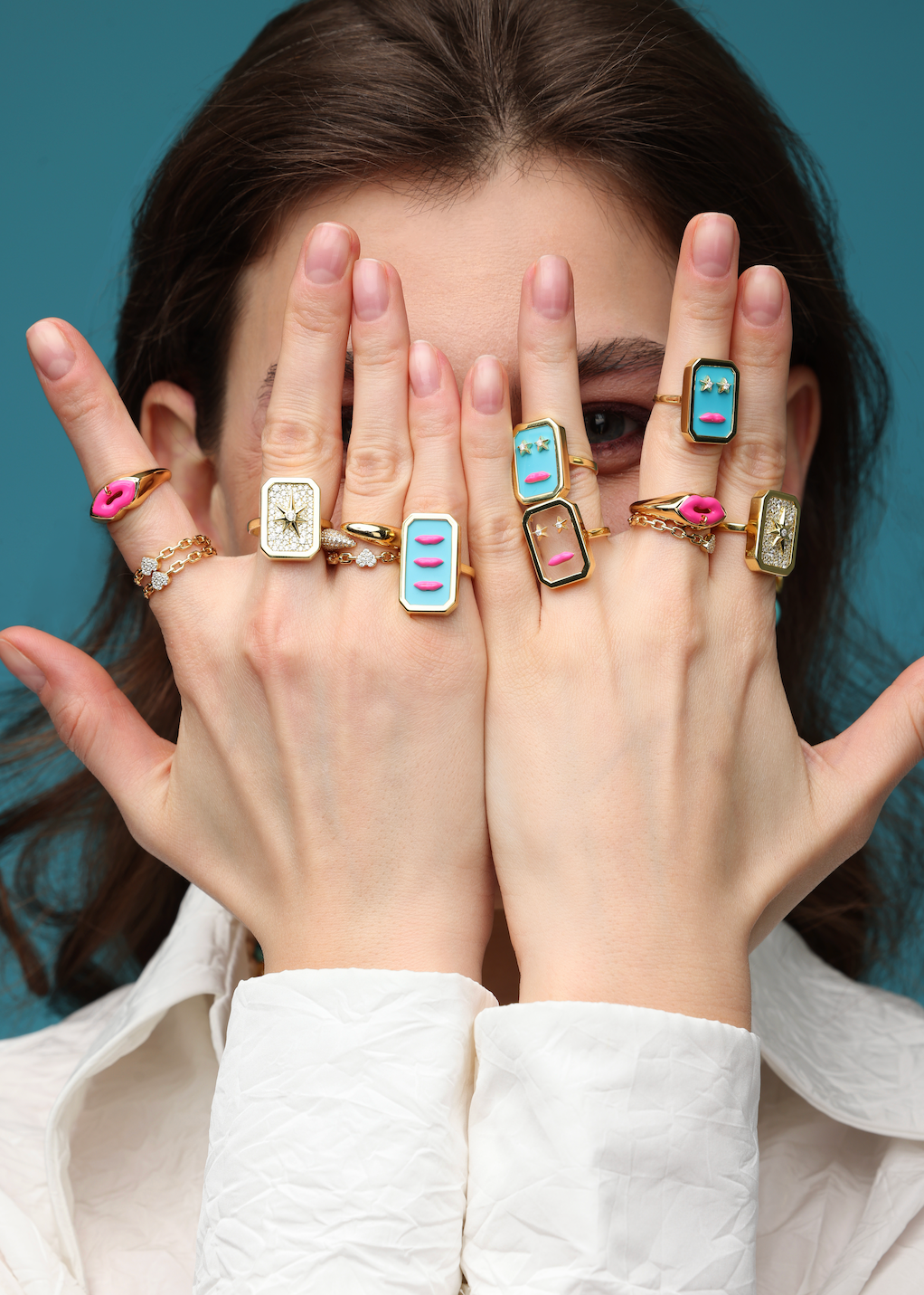 Clear Lip Ring With Crystal Stars