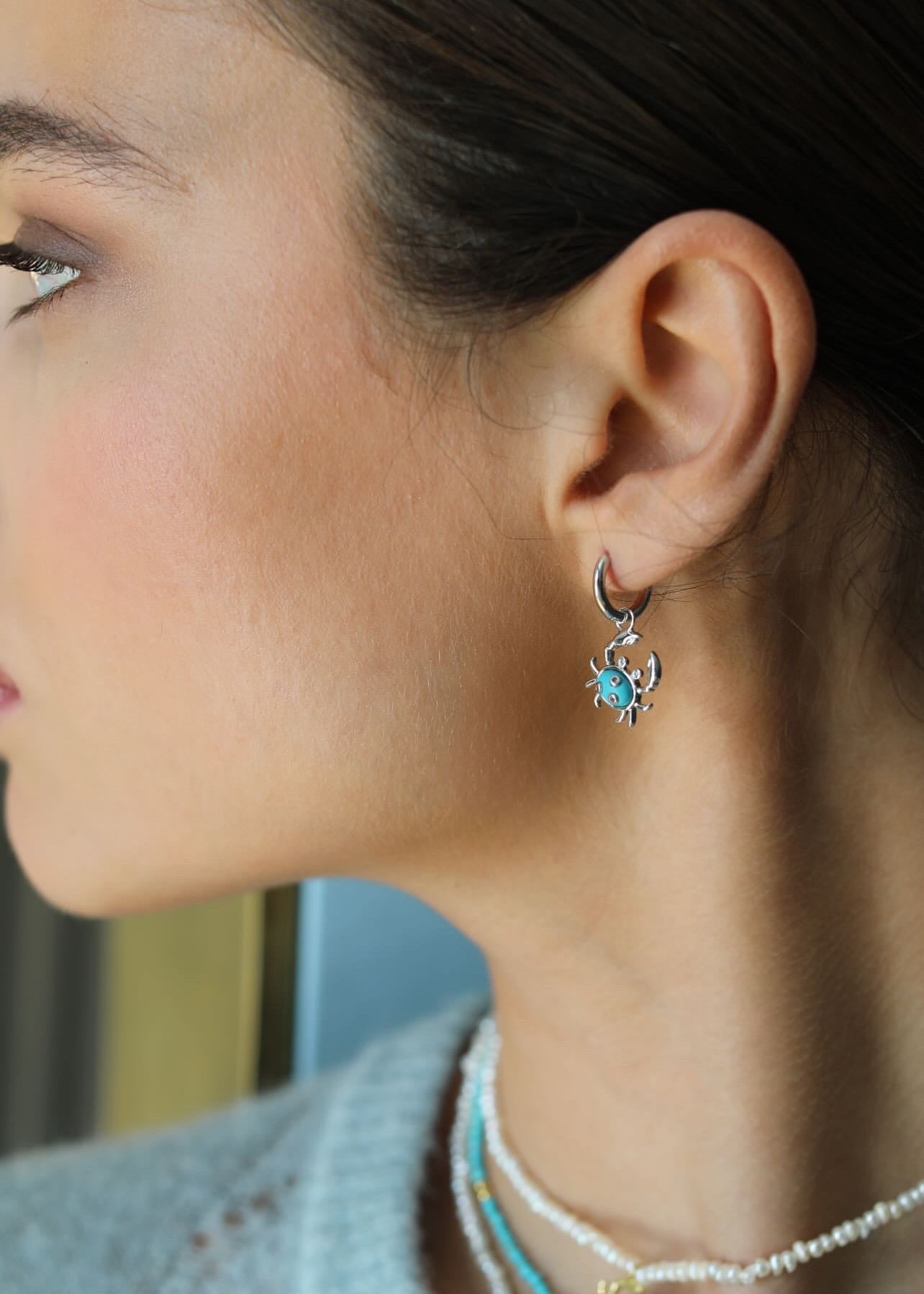 Single Turquoise Crab Charm Earring