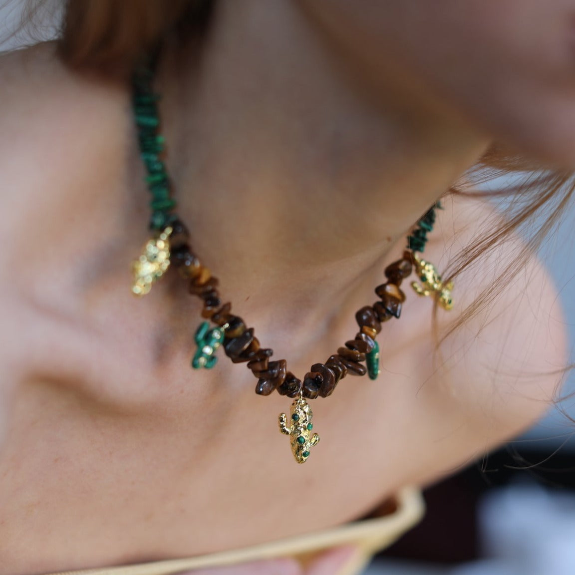 Tiger Eye Sea Animal Cactus Necklace