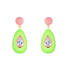 Load image into Gallery viewer, Neon Green Crystal Drop Earrings
