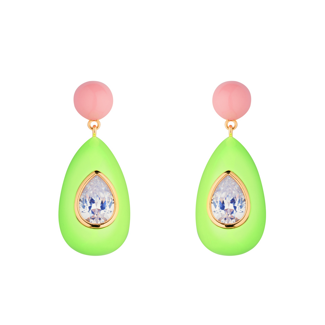 Neon Green Crystal Drop Earrings