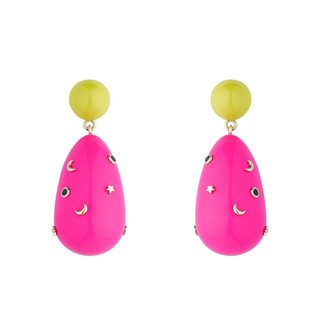 Neon Pink Galaxy Drop Earrings