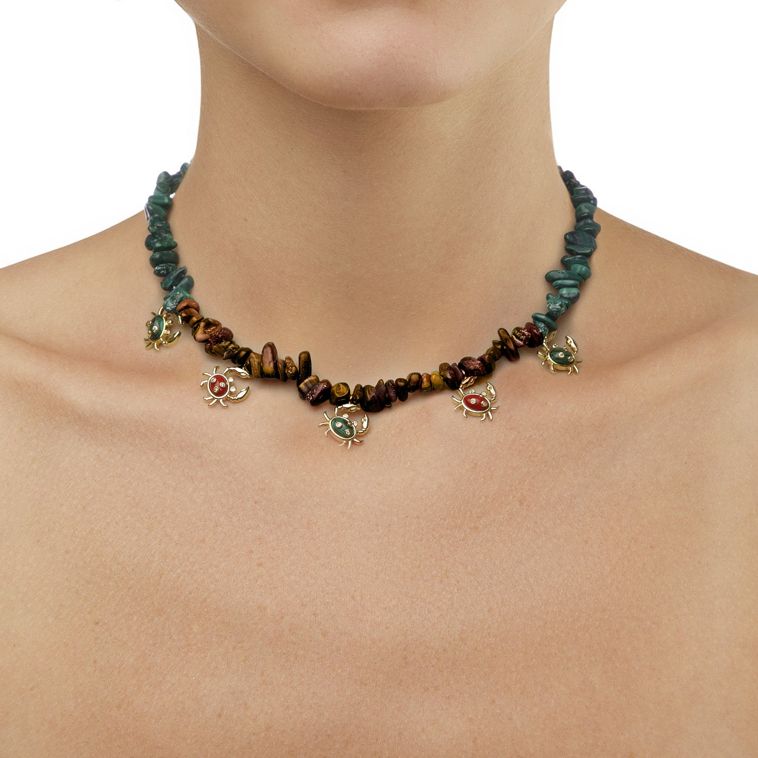 Tiger Eye Sea Animal Crab Necklace