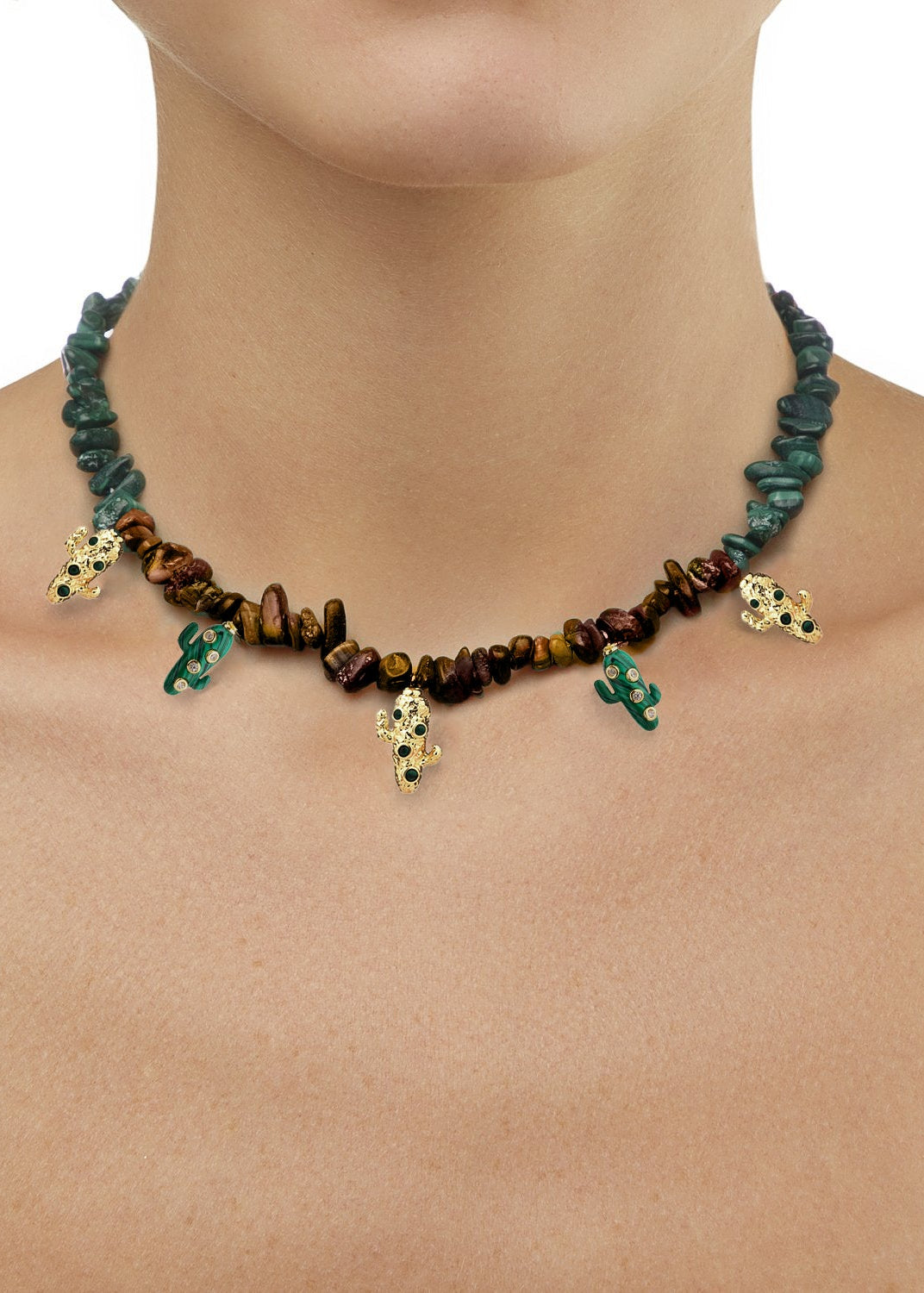 Tiger Eye Sea Animal Cactus Necklace