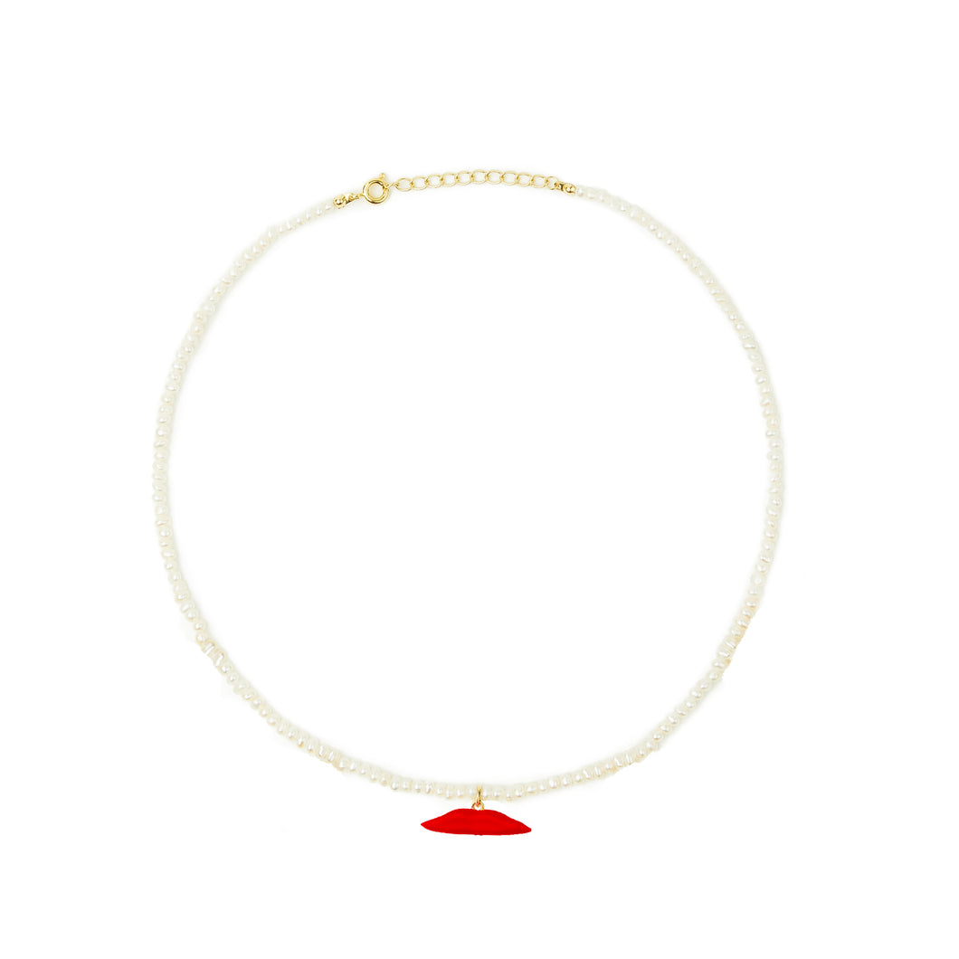 Pearl Red Lip Necklace