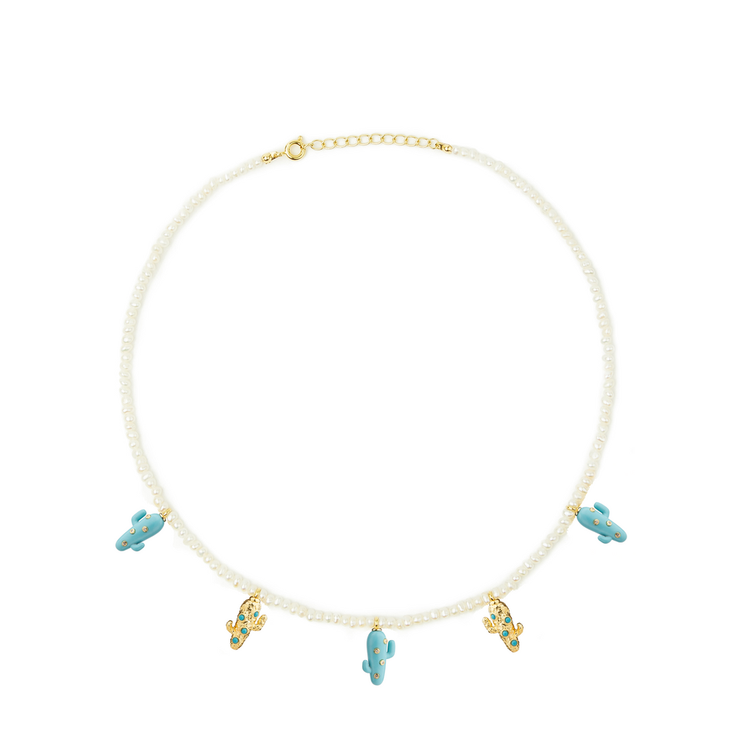 Pearl Golden Turquoise Cactus Necklace