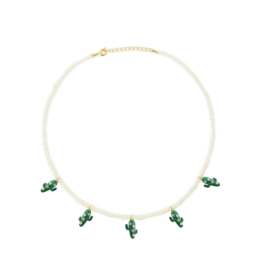 Pearl Malachite Cactus Necklace
