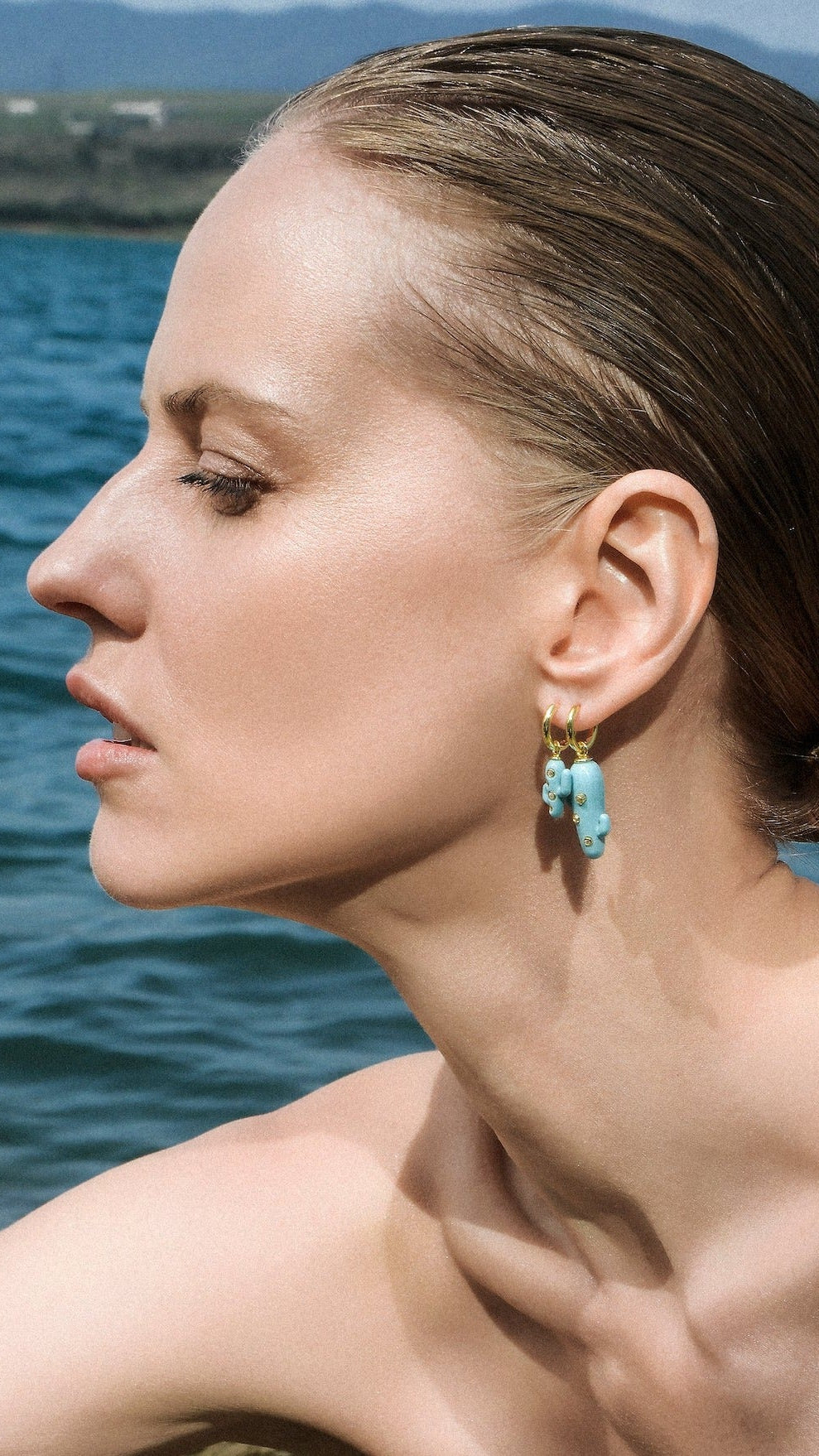 Single Large Turquoise Cactus Earring