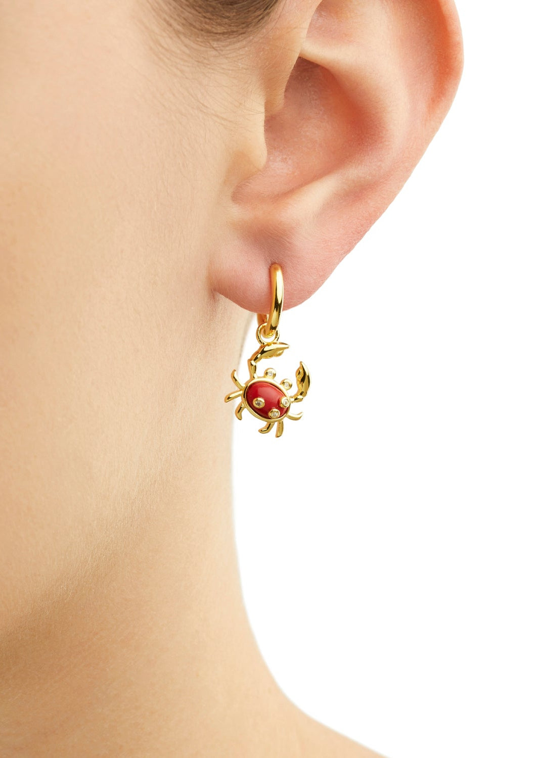 Single Coral Crab Charm Earring