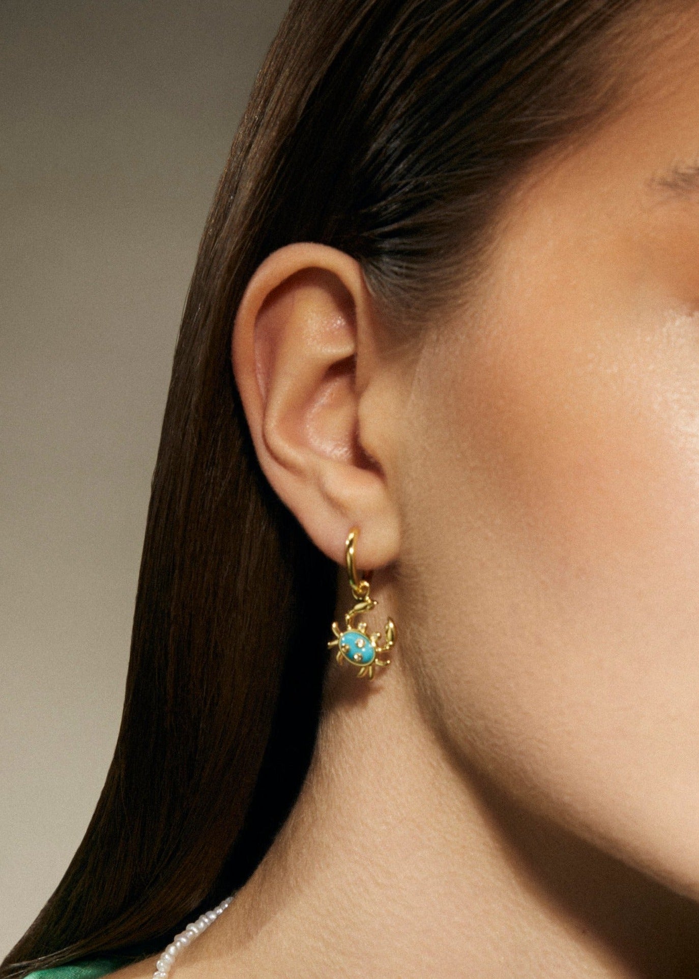 Single Turquoise Crab Charm Earring