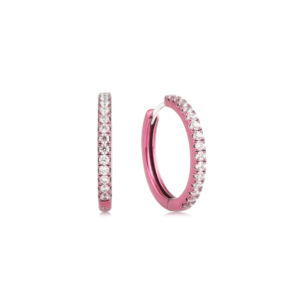 Pink Hoops With Clear Crystals