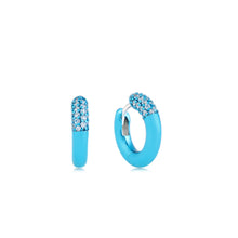 Load image into Gallery viewer, Blue Hoops With Clear Crystals
