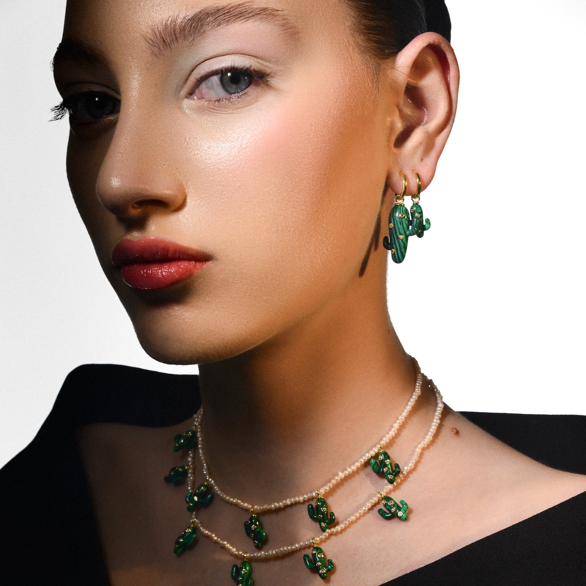 Pearl Malachite Cactus Necklace