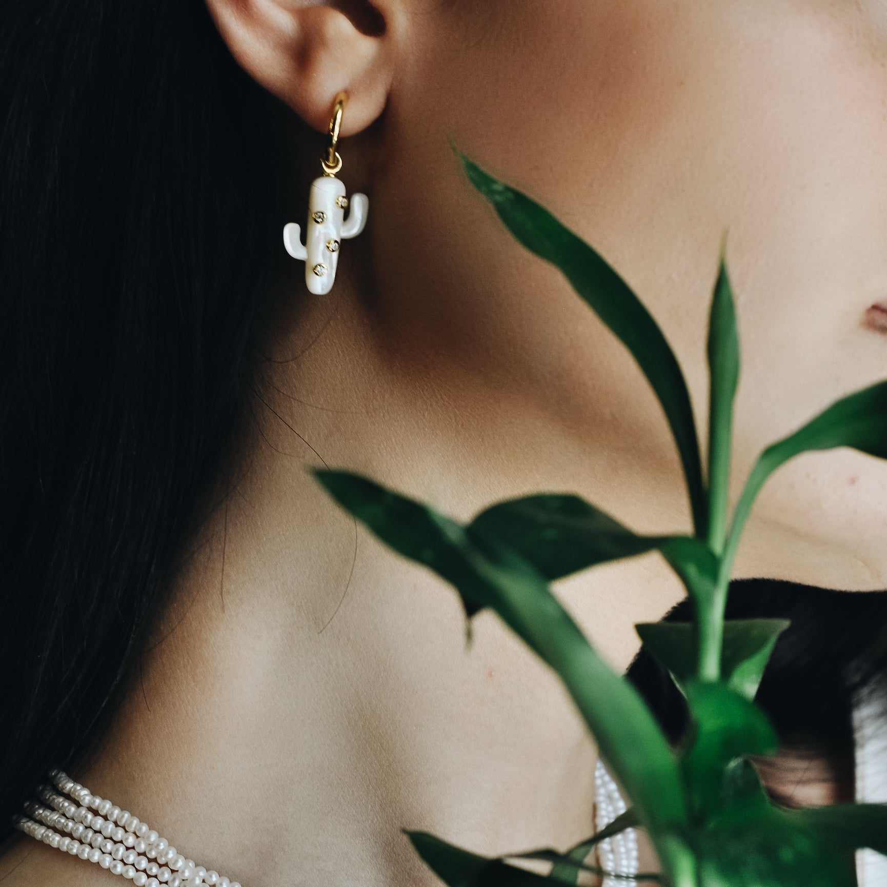 Single Pearl Cactus Earring