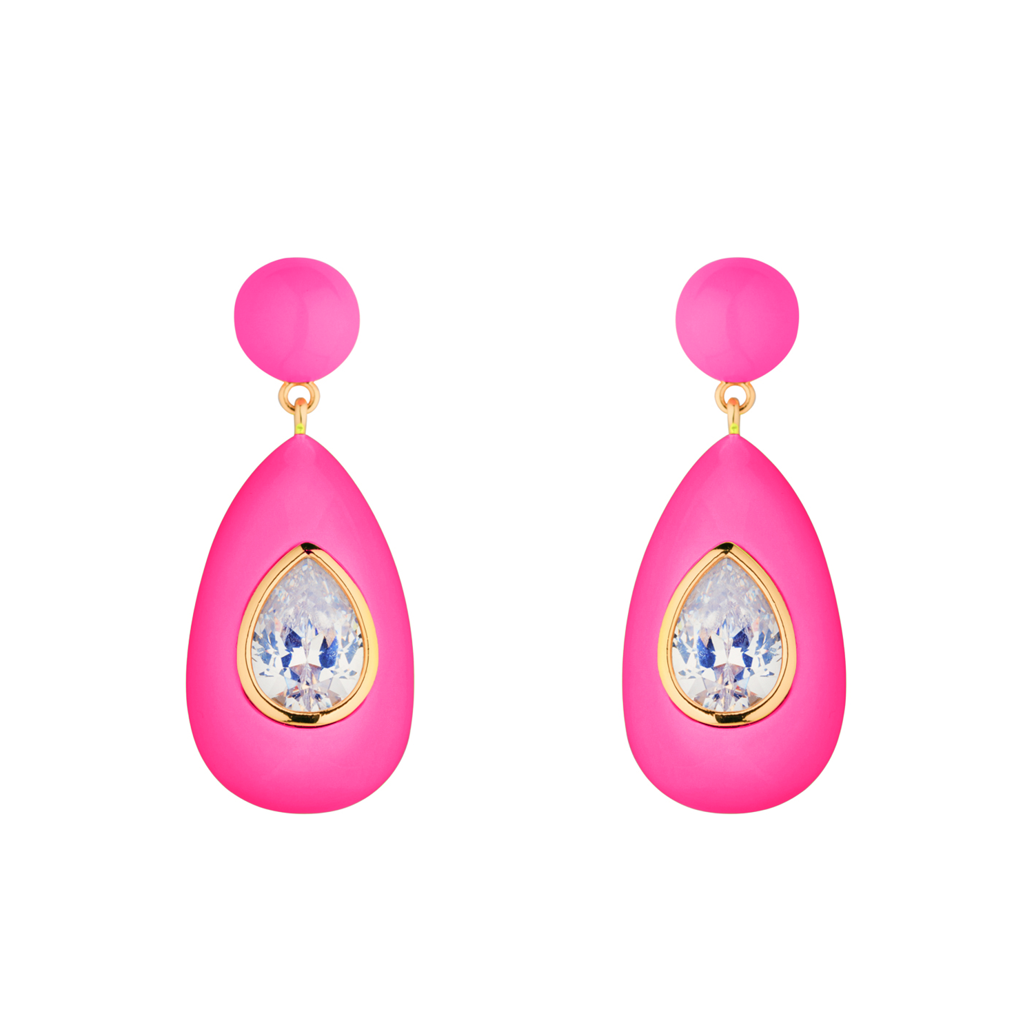 Neon Pink Crystal Drop Earrings