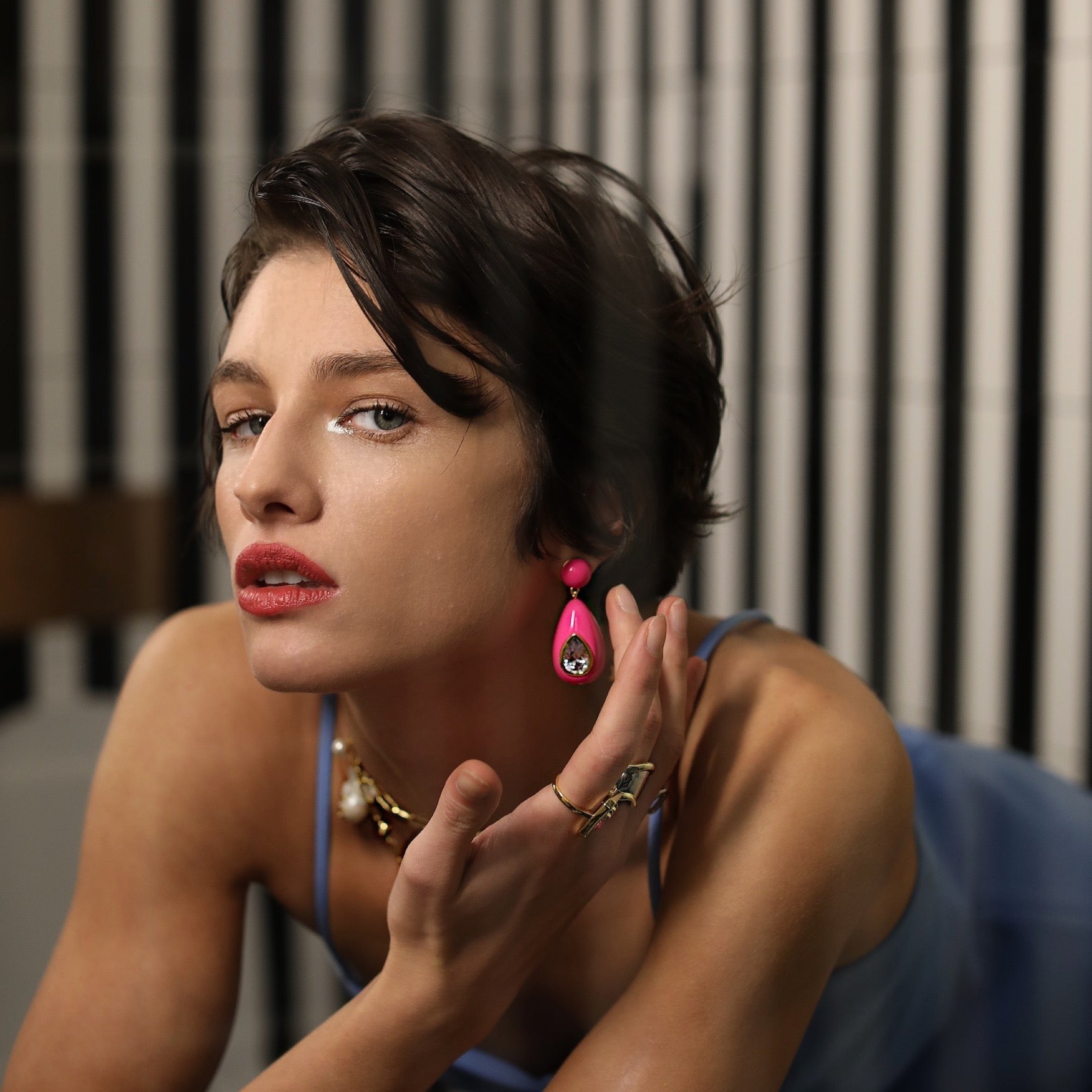 Neon Pink Crystal Drop Earrings