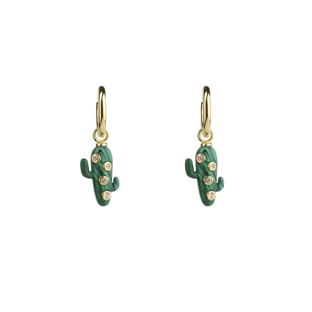 Mini Malachite Cactus Earrings
