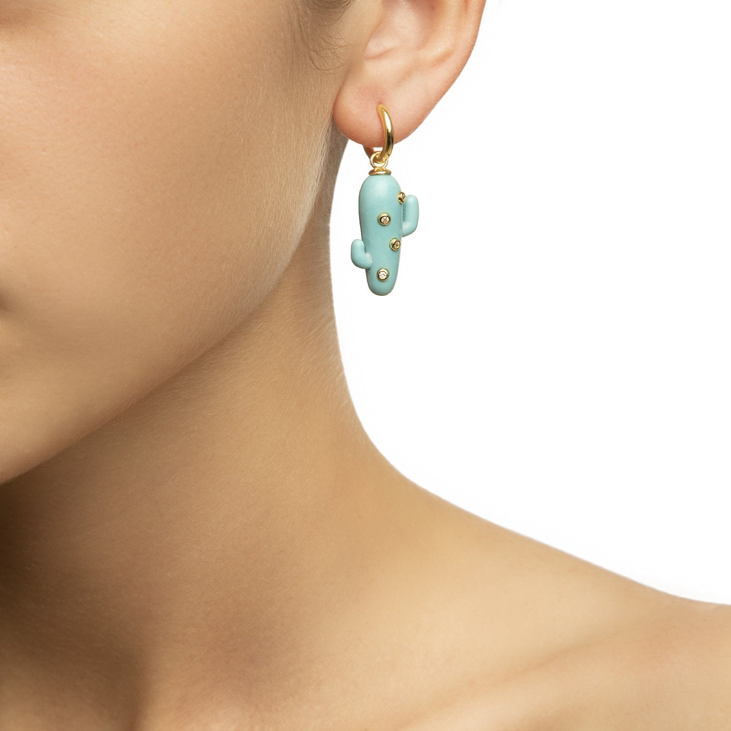 Large Turquoise Cactus Earrings