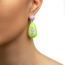Load image into Gallery viewer, Neon Green Crystal Drop Earrings
