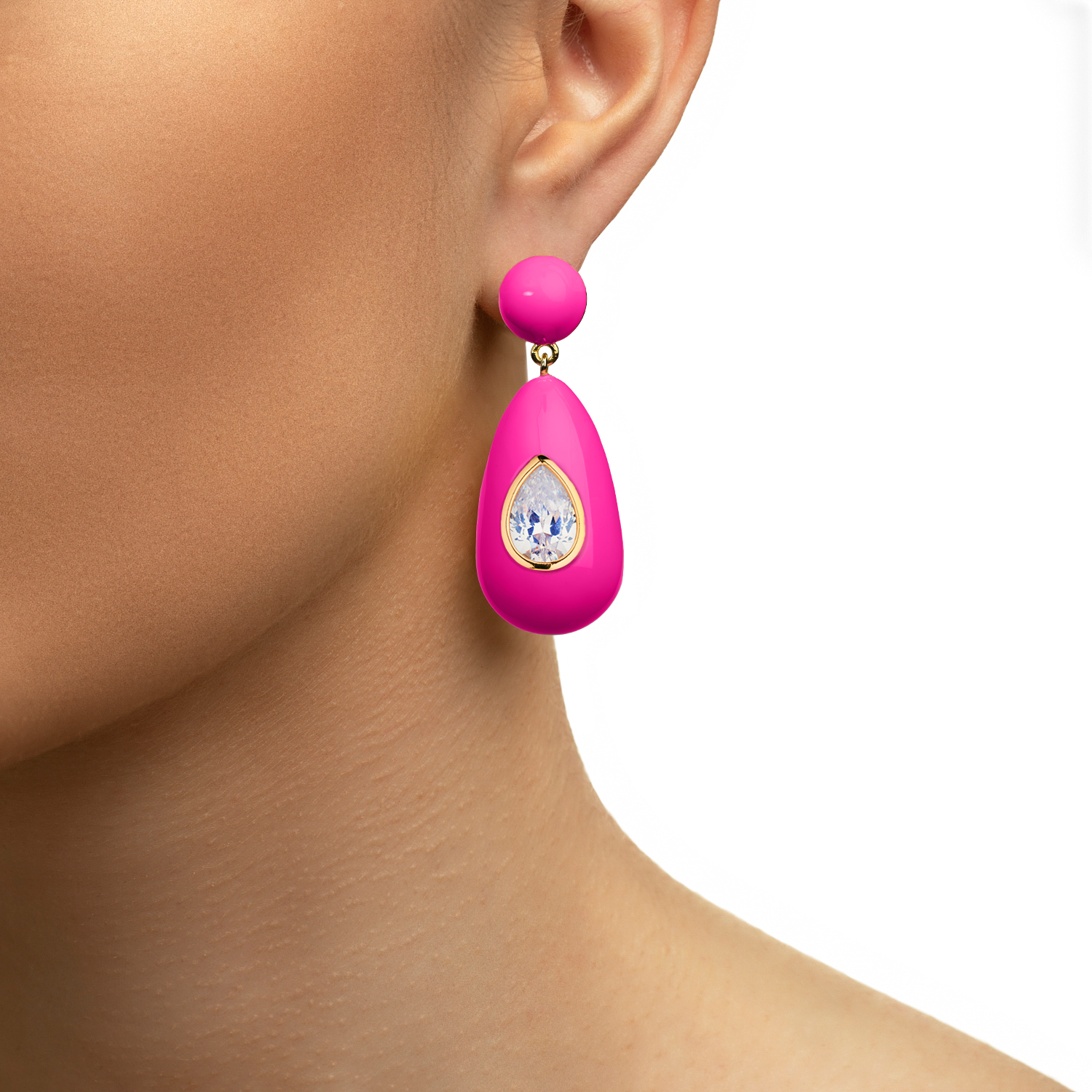 Neon Pink Crystal Drop Earrings